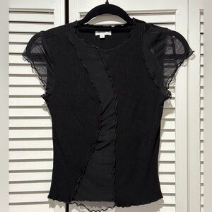 Superdown Black Sheer Ruffle Blouse